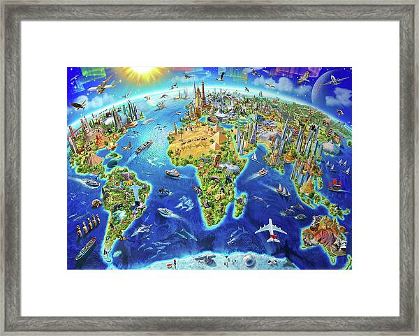 World Globe Famous Landmarks Large Poster Art Print Gift A0 A1 A2 A3 A4 Maxi